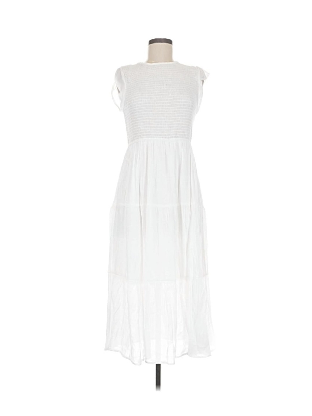 White Flutter Sleeve Smocked Tiered Maxi Dress - August Sky